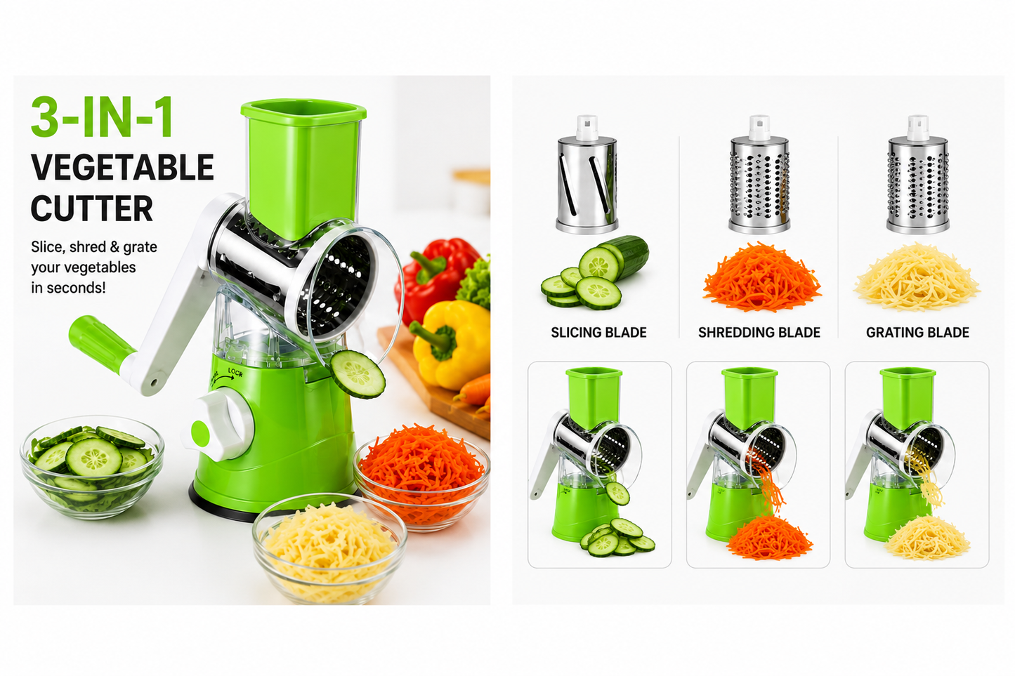 3-in-1 Multifunction Vegetable Cutter & Rotary Slicer